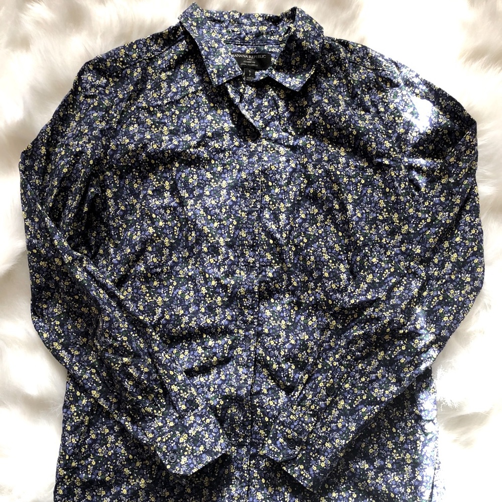 Banana Republic Navy Floral Button-Down Shirt